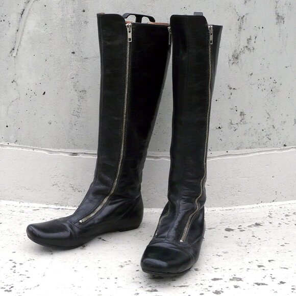 Vintage FRYE ANNIE glazed black leather boots, double zips, US 9 - Picture 1 of 10